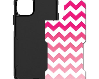 Custom Personalized Skin/Decal for OtterBox Commuter Case - Apple iPhone Samsung Galaxy - Hot Pink White Chevron Stripes Fade