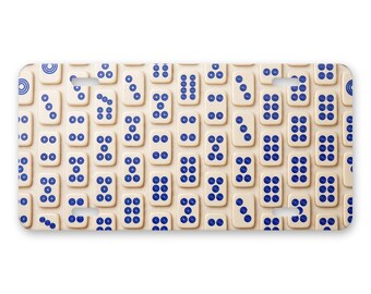 Mahjong Blue Dots License Plate, Tile Pattern Front Vanity Tag