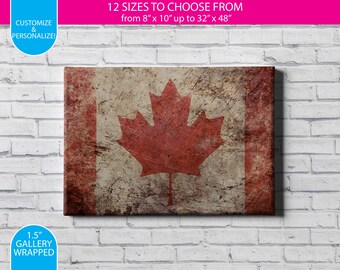 Canadian Flag Canvas / Weathered Flag  / Gallery Wrapped Canvas Wall Art / Custom / Any Color Any Font / Bedroom Decoration / Canvas Print