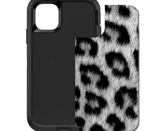 Custom Personalized Skin/Decal for OtterBox Defender Case - Apple iPhone Samsung Galaxy - Black White Snow Leopard Fur