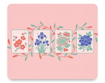Mahjong Flower Tiles Mouse Pad, Blush Botanical Desk Mat