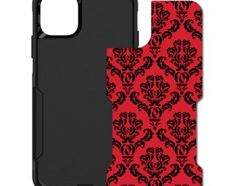 Custom Personalized Skin/Decal for OtterBox Commuter Case - Apple iPhone Samsung Galaxy - Red Black Damask Pattern