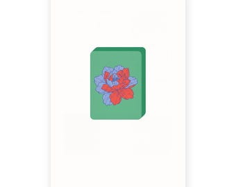 Mahjong Peony Card, Blush Botanical Mah Jongg Note Card