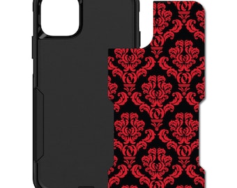 Custom Personalized Skin/Decal for OtterBox Commuter Case - Apple iPhone Samsung Galaxy - Black Red Damask Pattern