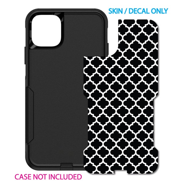 Custom Personalized Skin/Decal for OtterBox Commuter Case - Apple iPhone Samsung Galaxy - Black White Moroccan Lattice