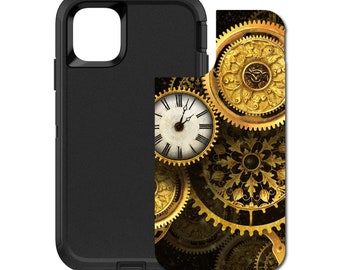 Custom Personalized Skin/Decal for OtterBox Defender Case - Apple iPhone Samsung Galaxy - Clocks Clockwork Gold