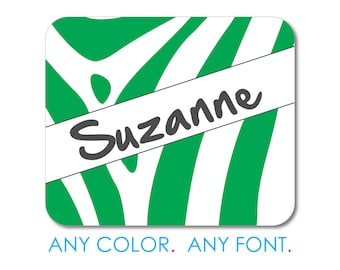 Green White Grey Zebra Skin Stripes Mouse Pad, Non-Slip Desk Mat 9.25 x 7.75, Personalized Office Desk Accessories, Cubicle Decor