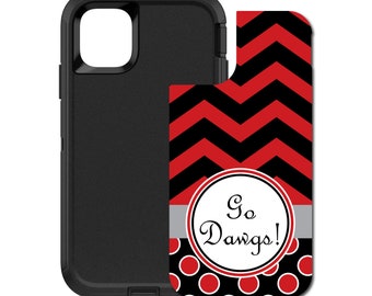 Custom Personalized Skin/Decal for OtterBox Defender Case - Apple iPhone Samsung Galaxy - Red Black Go Dawgs