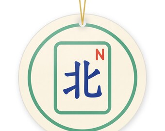 North Wind Mahjong Christmas Ornament, Round Ceramic