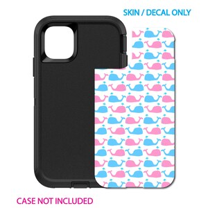 Op maat gemaakte skin/sticker voor OtterBox Defender-hoesje - Apple iPhone Samsung Galaxy - blauwroze cartoon walvissen