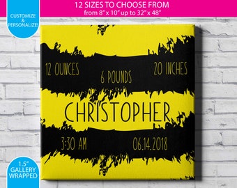 Baby Announcement / Bumble Bee / Gallery Wrapped Canvas Wall Art / Custom / Any Color Any Font / Bedroom Decoration / Canvas Print
