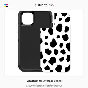 Custom Skin Decal compatible with OtterBox Defender, Commuter and Symmetry Cases, for iPhone and Galaxy - Black White Cow Dalmatian Spots