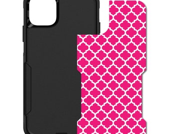 Custom Personalized Skin/Decal for OtterBox Commuter Case - Apple iPhone Samsung Galaxy - Hot Pink White Moroccan Lattice