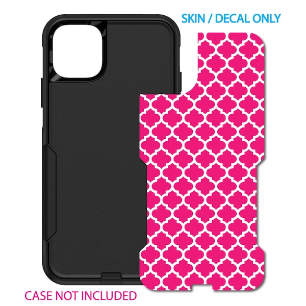 Custom Personalized Skin/Decal for OtterBox Commuter Case - Apple iPhone Samsung Galaxy - Hot Pink White Moroccan Lattice