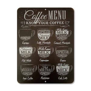 Placa de café - PERSONALIZADA - Menu de café / Tipos de café - Qualquer cor - 9" x 12" - Personalize seu design
