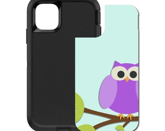 Custom Personalized Skin/Decal for OtterBox Defender Case - Apple iPhone Samsung Galaxy - Purple Owl Cartoon