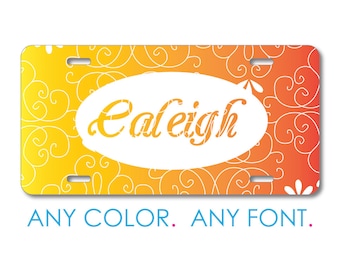Custom License Plate Front Car Tag, Aluminum or Plastic - Personalized with Custom Text - Orange Yellow Hombre Gradient Pattern