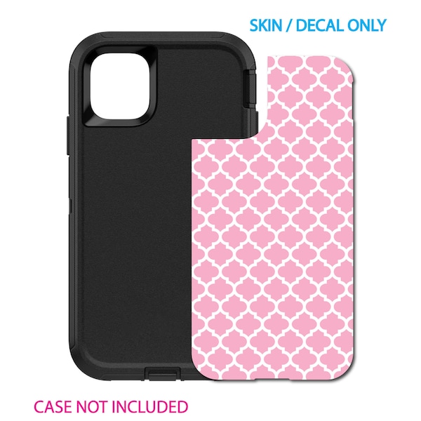 Custom Personalized Skin/Decal for OtterBox Defender Case - Apple iPhone Samsung Galaxy - Pink White Moroccan Lattice