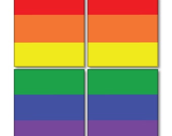 Custom Ceramic Coasters Set of 4 Personalized Monogram 3.75" x 3.75" - Clear Coat, Cork Backing - LGBT Pride Flag