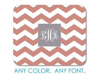 Coral White Chevron Stripes Grey Square Mouse Pad, Non-Slip Desk Mat 9.25 x 7.75, Personalized Office Desk Accessories, Cubicle Decor