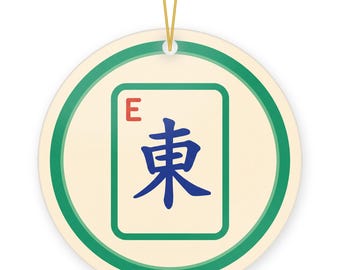 East Wind Mahjong Christmas Ornament, Round Ceramic