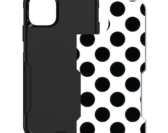 Vinilo/calcomanía personalizada para funda OtterBox Commuter - Apple, iPhone y Samsung Galaxy - Lunares blancos y negros