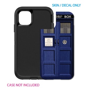 Op maat gemaakte skin/sticker voor OtterBox Defender-hoesje - Apple iPhone Samsung Galaxy - politietelefooncel London TARDIS