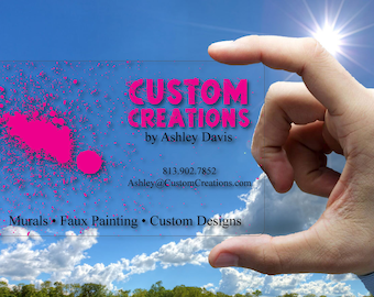 Clear Plastic Business Cards - Paint Splatter - 30 mil thick plastic - Rounded Corners - FREE DESIGN SERVICES - Completely Custom Full Color