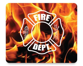 Flames Fire Department Mouse Pad, Non-Slip Desk Mat 9.25 x 7.75, Personalized Office Desk Accessories, Cubicle Decor, Custom Gift