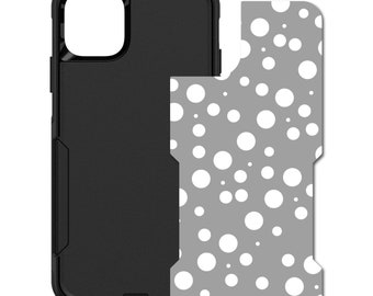 Custom Personalized Skin/Decal for OtterBox Commuter Case - Apple iPhone Samsung Galaxy - Gray White Polka Dots Bubbles