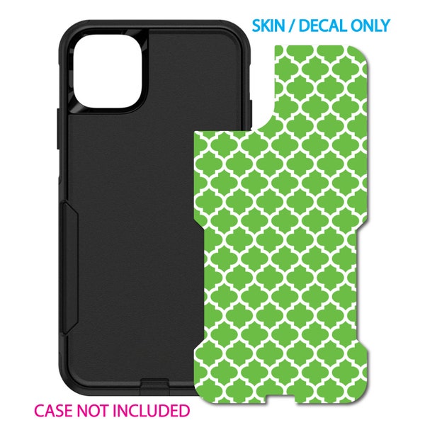 Custom Personalized Skin/Decal for OtterBox Commuter Case - Apple iPhone Samsung Galaxy - Green White Moroccan Lattice