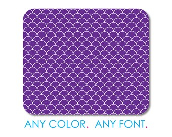 Custom Mouse Pad - Personalized Monogram - 1/4" Thick - Full Color Mousepad - Any Design - Purple White Scalloped Pattern