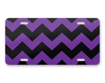 Black Purple Chevron Stripes License Plate, Personalized Front Car Tag, Custom Vanity Plate for Car Truck SUV, 12 x 6 Aluminum