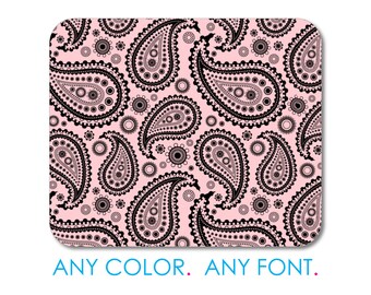 Custom Photo Mouse Pad- Personalized 7.75" x 9.25" Mousepad - Black & Pink Paisley Office Desk Accessories Cubicle Desk Decor