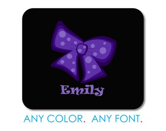 Black Purple Polka Dot Bow Mouse Pad, Non-Slip Desk Mat 9.25 x 7.75, Personalized Office Desk Accessories, Cubicle Decor, Custom Gift