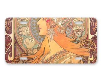 Mucha Art Nouveau License Plate, Personalized Front Car Tag, Custom Vanity Plate for Car Truck SUV, 12 x 6 Aluminum
