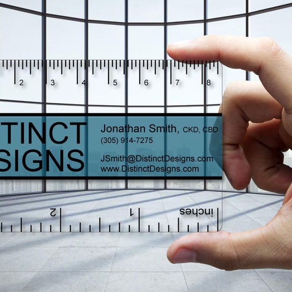 Clear Plastic Business Cards Ruler for Designer - 30 mil thick plastic - FREE DESIGN SERVICES - Completely Custom Full Color