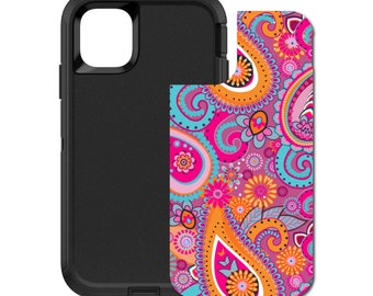 Custom Personalized Skin/Decal for OtterBox Defender Case - Apple iPhone Samsung Galaxy - Pink Blue Orange Paisley