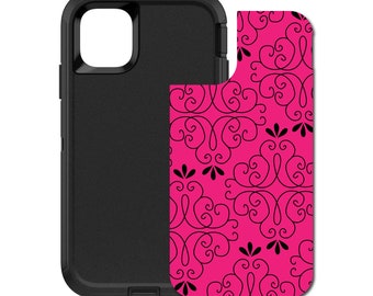 Custom Personalized Skin/Decal for OtterBox Defender Case - Apple iPhone Samsung Galaxy - Neon Pink Black Floral Pattern