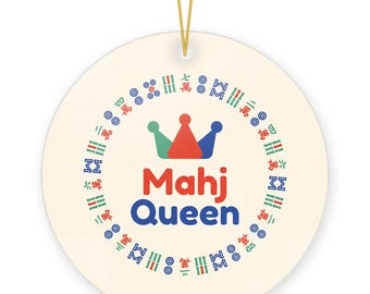 Mahj Queen Mahjong Christmas Ornament, Round Ceramic