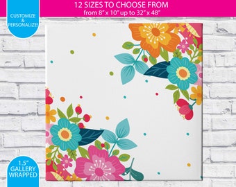 Floral Edges Design  / Gallery Wrapped Canvas Wall Art / Custom / Any Color Any Font / Bedroom Decoration /Canvas Print