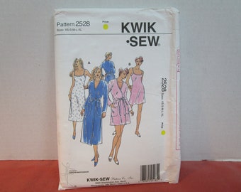 Womens Robe and Gown, Night Wear, Sizes XS, S, M, L, XL, Stretch Knits Only, Uncut, Kwik Sew 2528, 1996