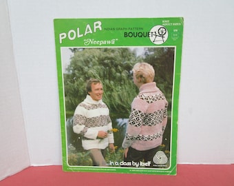 Cowichan Siwash Adult Jacket Knitting Pattern, Neepawa Size 34 - 44, Bouquet Polar No 378