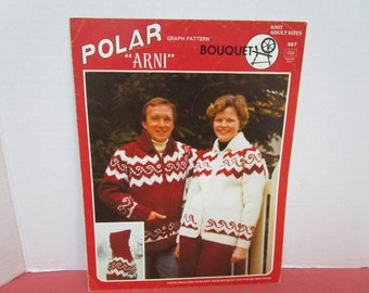 Nordic Icelandic Design Adult Sweater Knitting Pattern, Arni, Graph Pattern, Sizes 34, 36, 38, 40. 42. 44, Bouquet 367 Polar Wool Yarn