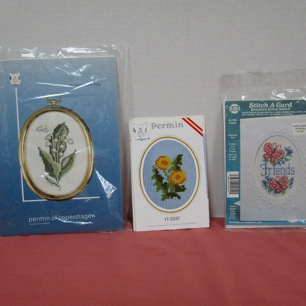 Flower Cross Stitch Charts, Card Kit, Permin Kit 17-3337, Permin Charts 12-0304, 12-0312