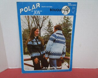 Adult Sweater Icelandic Nordic Design Knitting Pattern, Graph Pattern Jon Sizes 34, 36, 38, 40, 42, 44 Bouquet 372, Polar Wool Yarn