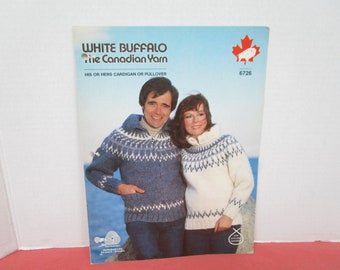 White Buffalo Adult Nordic Design Cardigan or Pullover Knitting Pattern, 32 34, 36 38, 40 42, No 6726