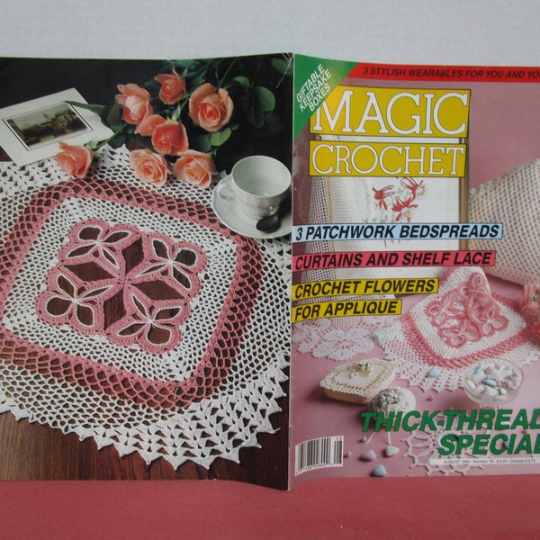 Magic Crochet Magazine, No 79 August 1992, Thread Crochet, Bedspreads, Curtains, Doilies, Childs Dress