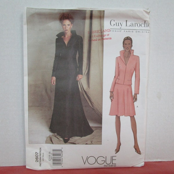 Vogue Paris Original 2607 Womens Skirt in Two Lengths and Jacket, Sizes 12, 14, 16, Uncut, Designer Guy Laroche, 2001