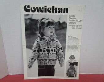 Childs Cowichan Siwash Sweater Jacket, Sizes 4, 6, 8 Years 26, 28, 30 Using 6 Strand Wool, Cowichan Pattern 29